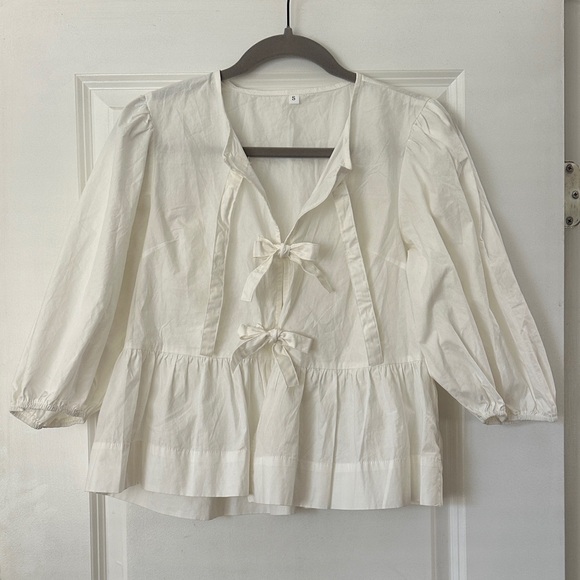 NWOT White Tie Front Blouse - Picture 4 of 5